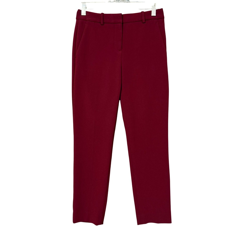 Theory Treeca 2 Admiral Crepe Pants Women 00 Burgundy Slim Ankle Trousers Career